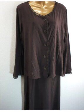 J.Jill Brown Sheer Ruffle Trim Top W/Matching Skirt Outfit size M